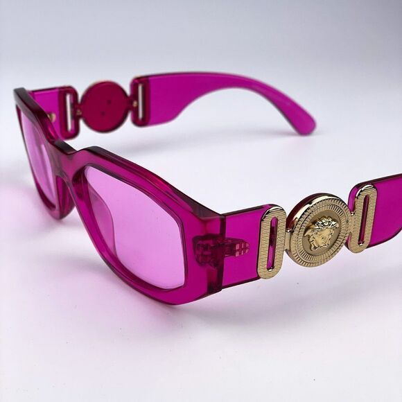 NEW Versace VE4361 5334/5 Medusa Biggie Transparent Pink Rectangle Unisex - Picture 7 of 14